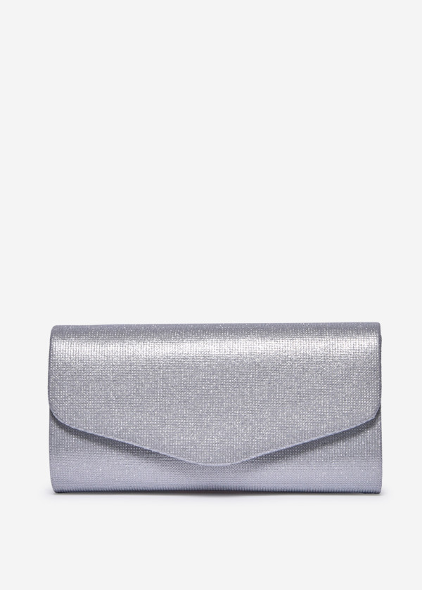 Silver Glitter Envelope Clutch Bag