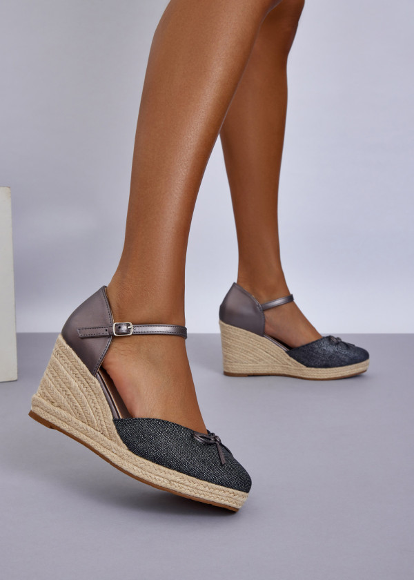 Chic Metallic Espadrille Wedge Heels with Ankle Strap