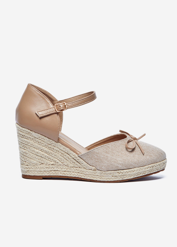 Beige Espadrille Wedge Heels with Ankle Strap 3
