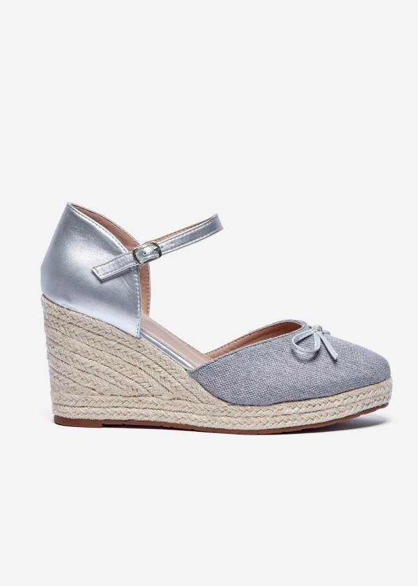 Silver & Grey Espadrille Wedge Heels with Ankle Strap 3