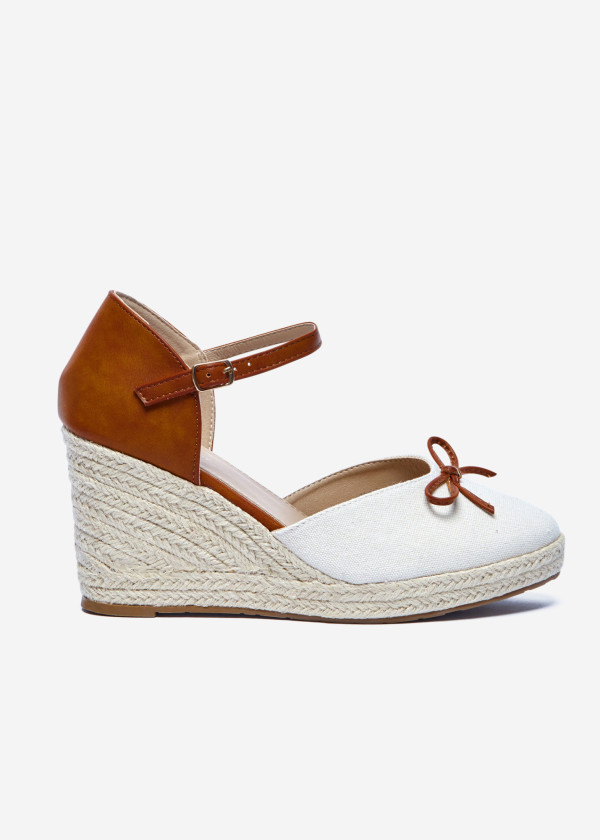 Beige & Tan Espadrille Wedge Heels with Ankle Strap 3