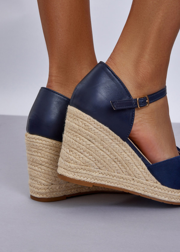 Navy Espadrille Wedges with Ankle Strap & Bow Accent 2