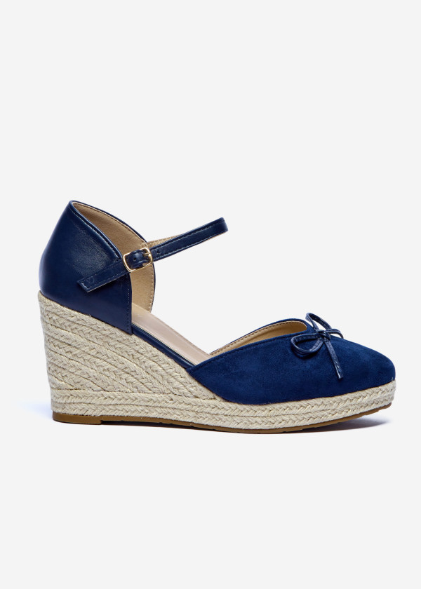 Navy Espadrille Wedges with Ankle Strap & Bow Accent 3
