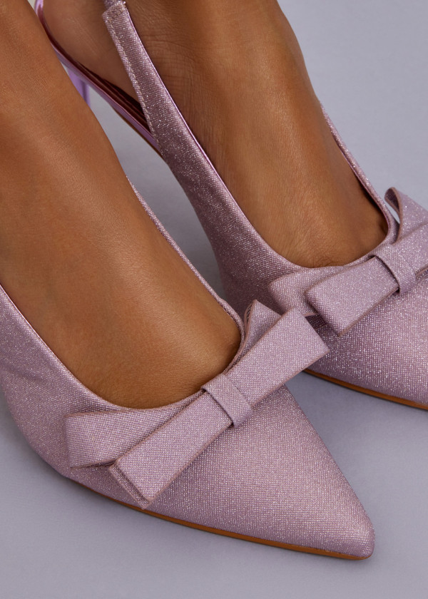 Pink Glitter Slingback Heels with Bow Detail 2