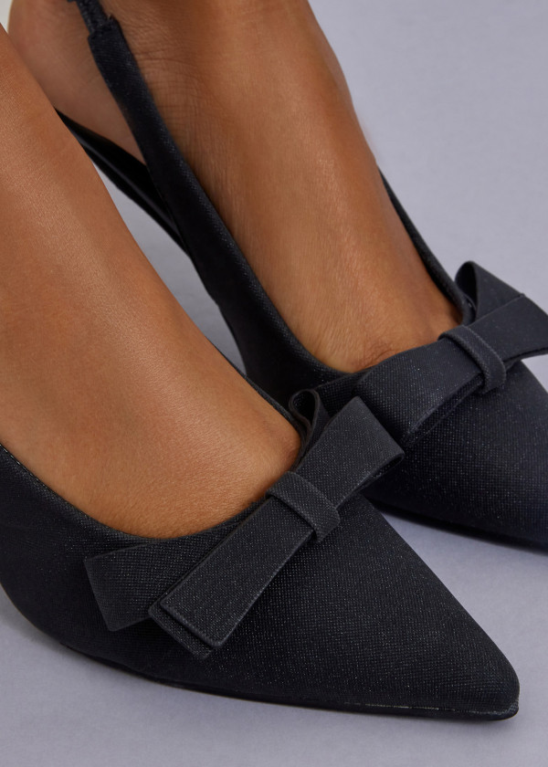 Black Glitter Slingback Heels with Bow Detail 2