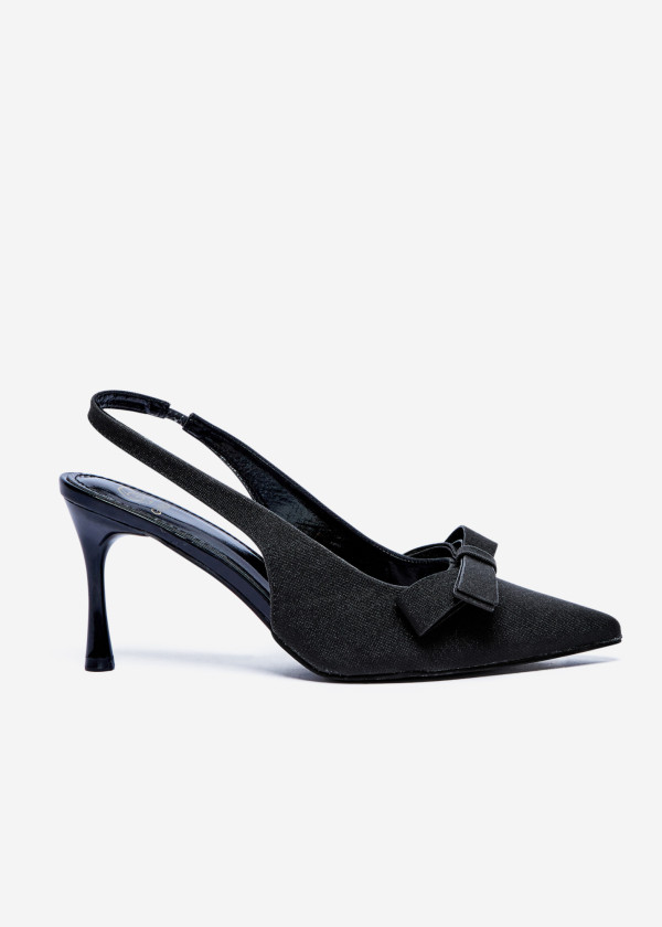 Black Glitter Slingback Heels with Bow Detail 3