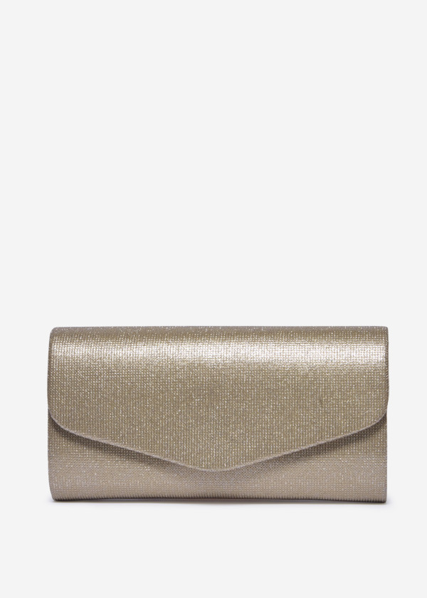 Gold Glitter Envelope Clutch Bag