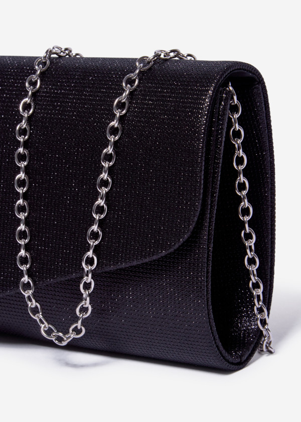 Black Glitter Envelope Clutch Bag 3