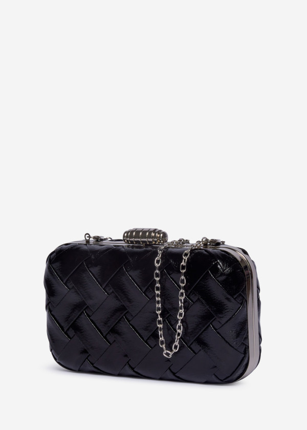 Woven Black Box Clutch with Metallic Details 1