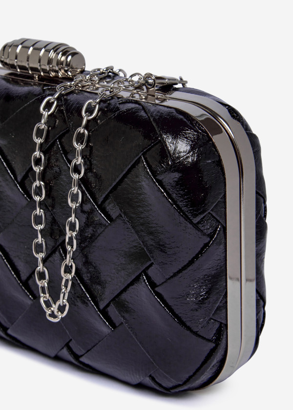 Woven Black Box Clutch with Metallic Details 2
