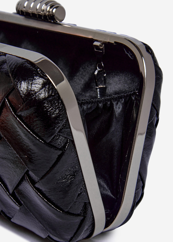 Woven Black Box Clutch with Metallic Details 3