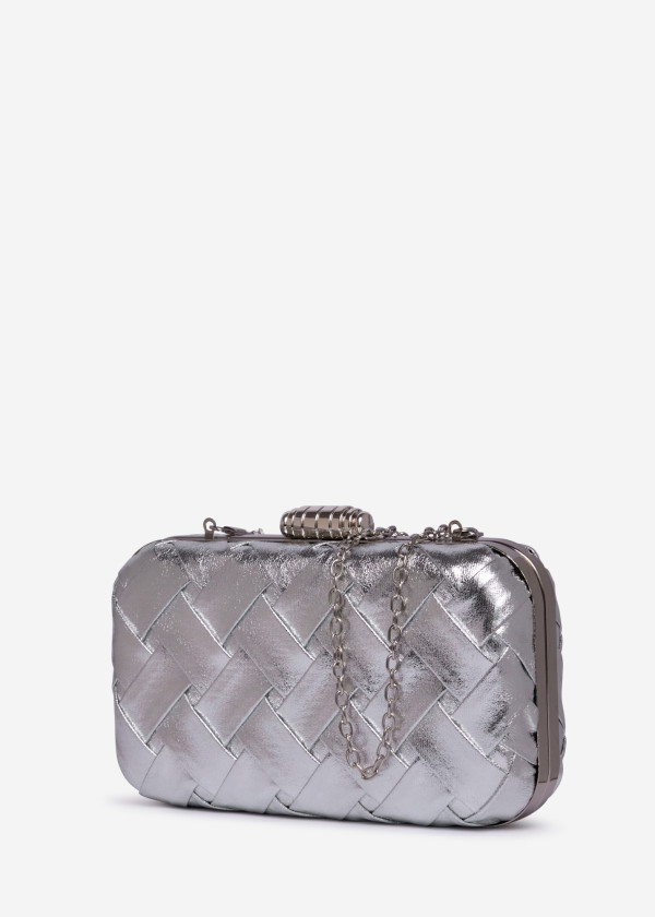 Woven Silver Box Clutch with Metallic Details 1