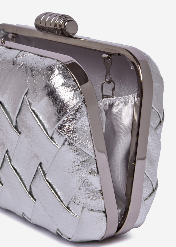 Woven Silver Box Clutch with Metallic Details 3