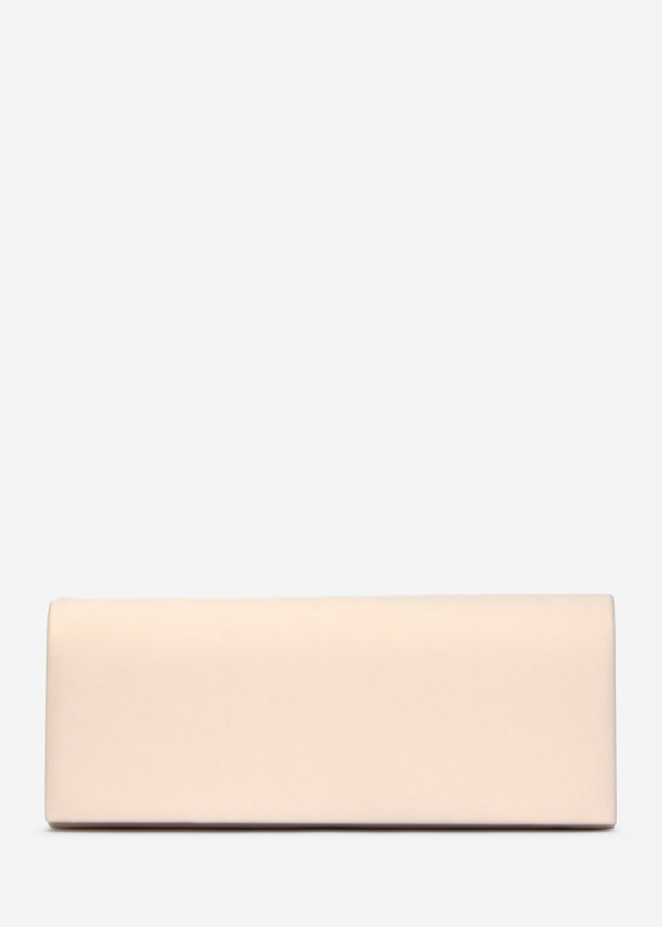 Elegant Cream Satin Clutch with Silver Chain