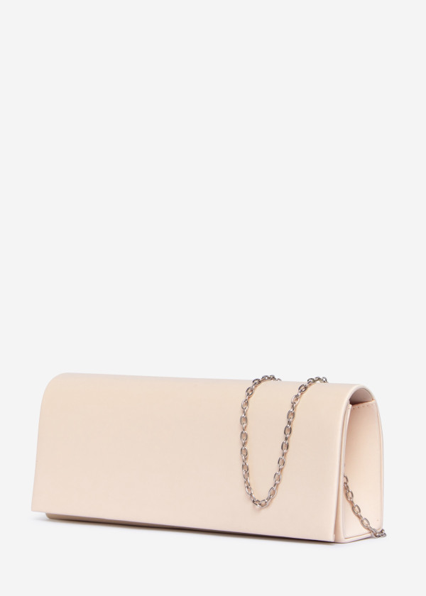 Elegant Cream Satin Clutch with Silver Chain 1