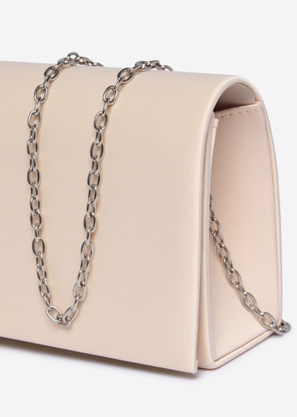 Elegant Cream Satin Clutch with Silver Chain 2