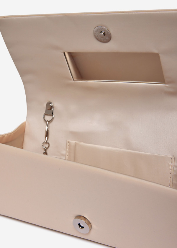 Elegant Cream Satin Clutch with Silver Chain 3