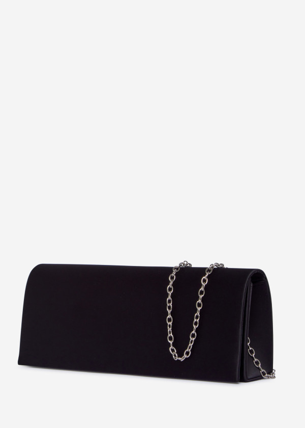 Elegant Black Satin Clutch with Silver Chain 1
