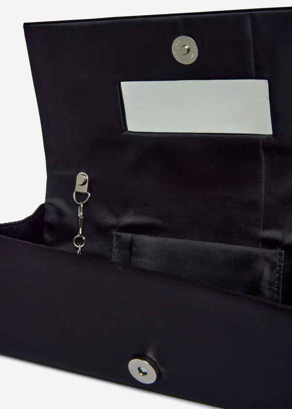 Elegant Black Satin Clutch with Silver Chain 3