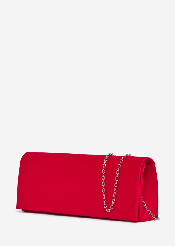 Elegant Red Satin Clutch with Silver Chain 1
