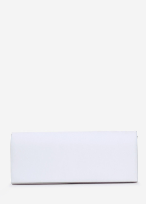Elegant White Satin Clutch with Silver Chain