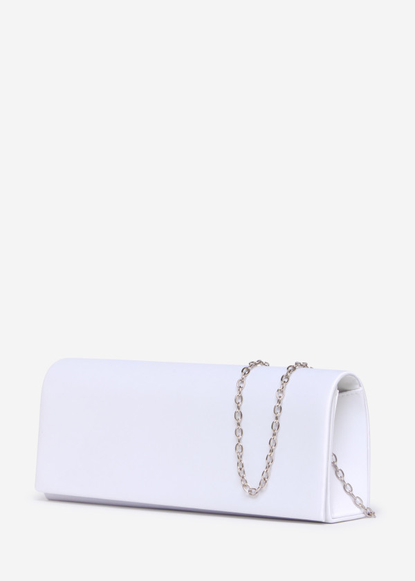 Elegant White Satin Clutch with Silver Chain 1