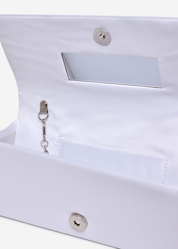 Elegant White Satin Clutch with Silver Chain 3