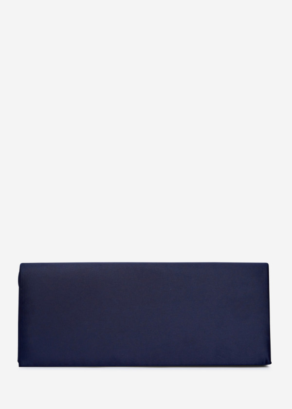 Elegant Navy Satin Clutch with Silver Chain