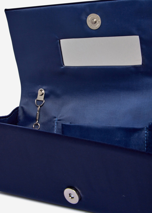 Elegant Navy Satin Clutch with Silver Chain 3