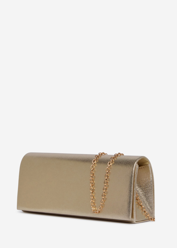 Gold Metallic Clutch with Chain 1