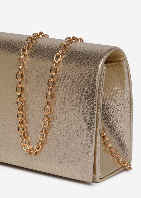 Gold Metallic Clutch with Chain 2