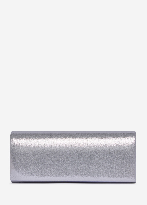 Silver Metallic Clutch with Chain
