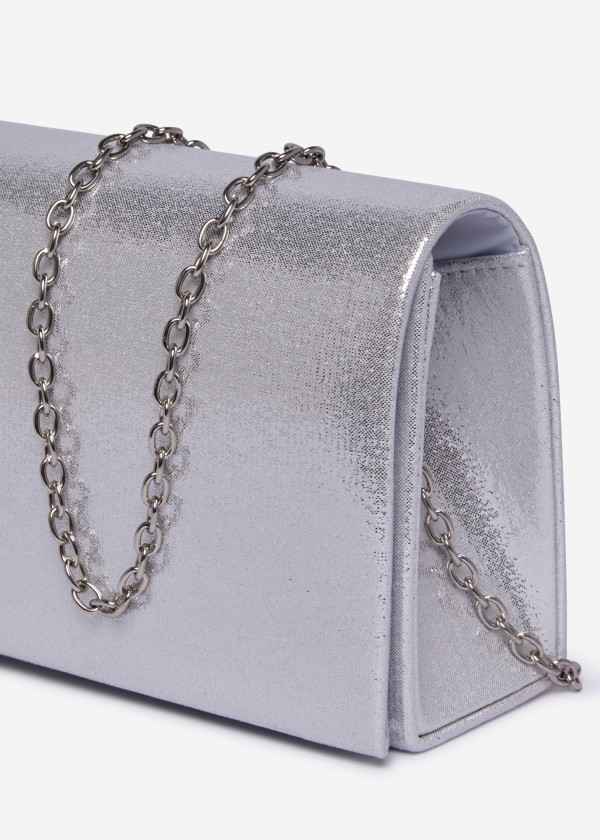 Silver Metallic Clutch with Chain 2