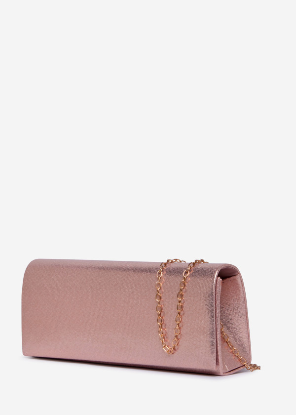 Rose Gold Metallic Clutch with Chain 1