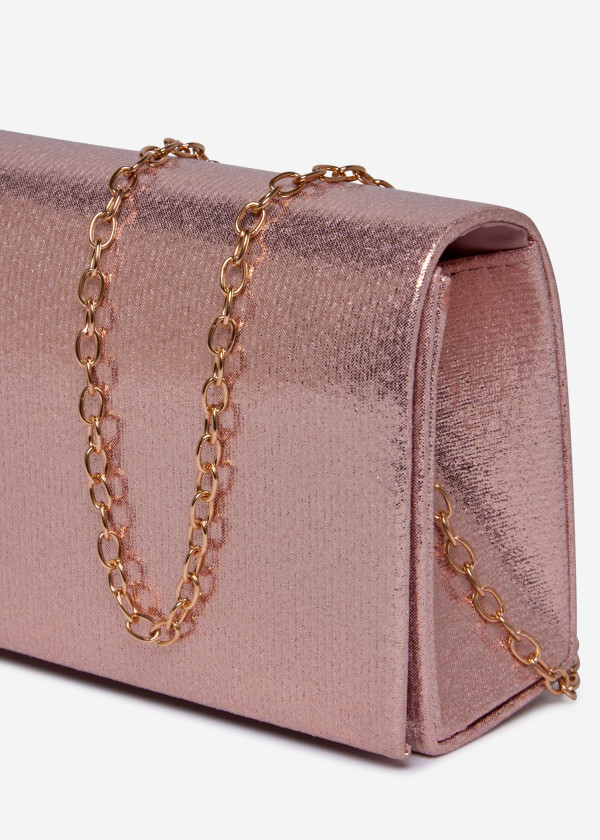 Rose Gold Metallic Clutch with Chain 2