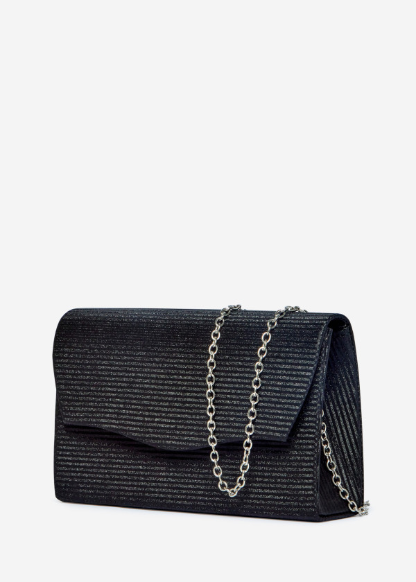 Black Glitter Clutch Bag with Chain 2