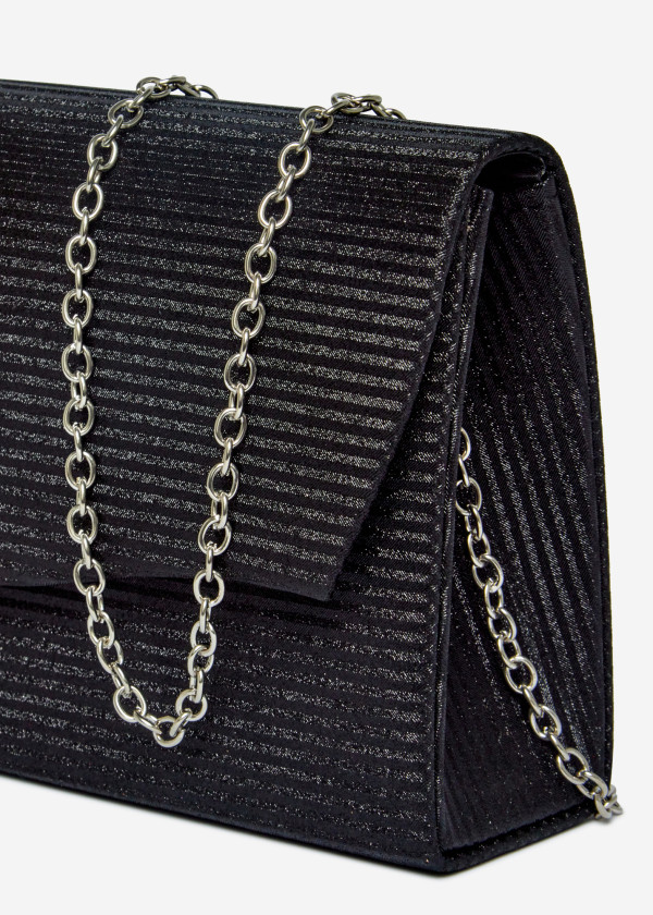 Black Glitter Clutch Bag with Chain 3