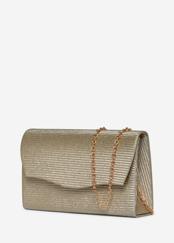 Gold Glitter Clutch Bag with Chain 2