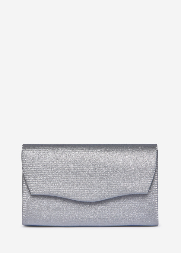 Silver Glitter Clutch Bag with Chain