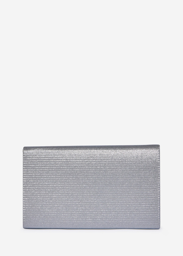 Silver Glitter Clutch Bag with Chain 1