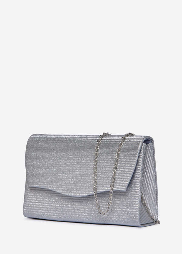 Silver Glitter Clutch Bag with Chain 2