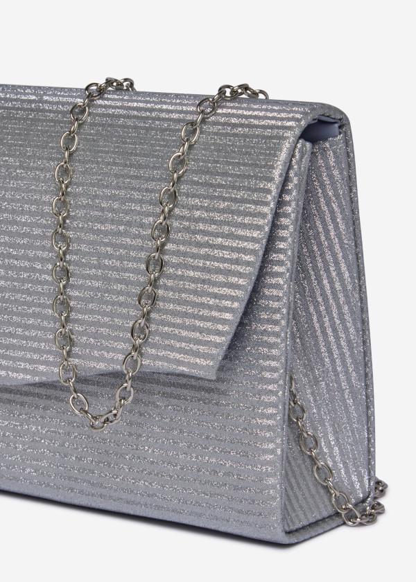 Silver Glitter Clutch Bag with Chain 3