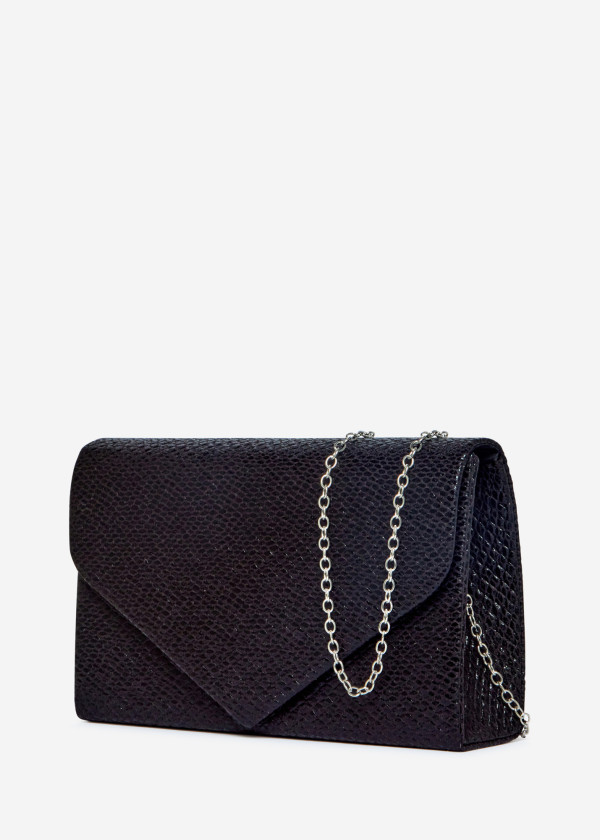 Black Envelope Clutch Bag with Silver Chain 2