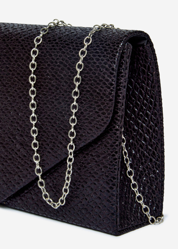 Black Envelope Clutch Bag with Silver Chain 3