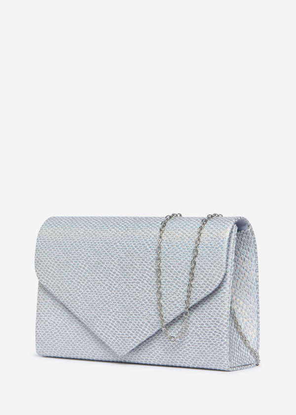 Silver Envelope Clutch Bag with Silver Chain 2