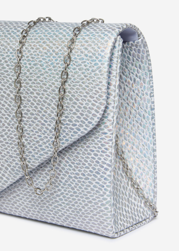 Silver Envelope Clutch Bag with Silver Chain 3