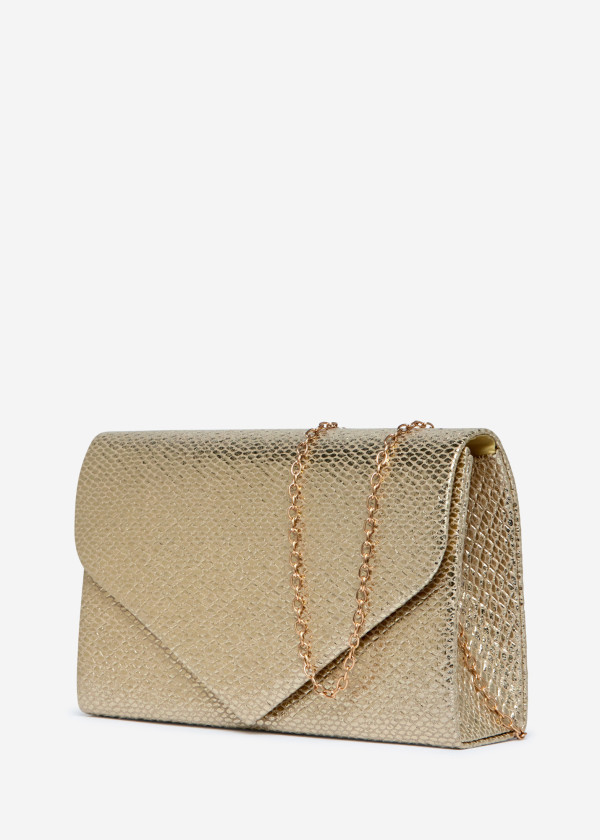Gold Envelope Clutch Bag with Chain 2