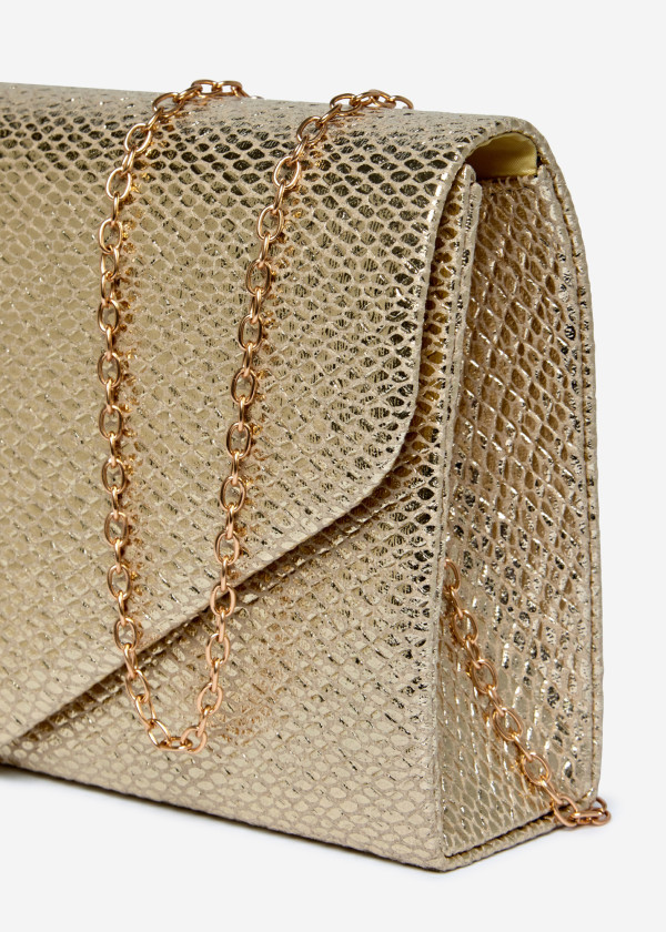 Gold Envelope Clutch Bag with Chain 3