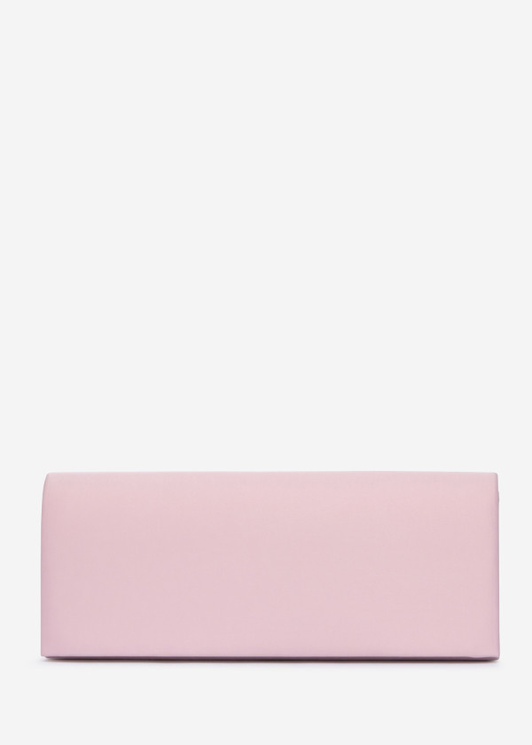 Elegant Nude Satin Clutch with Silver Chain