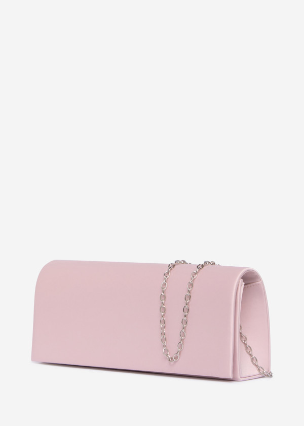 Elegant Nude Satin Clutch with Silver Chain 1